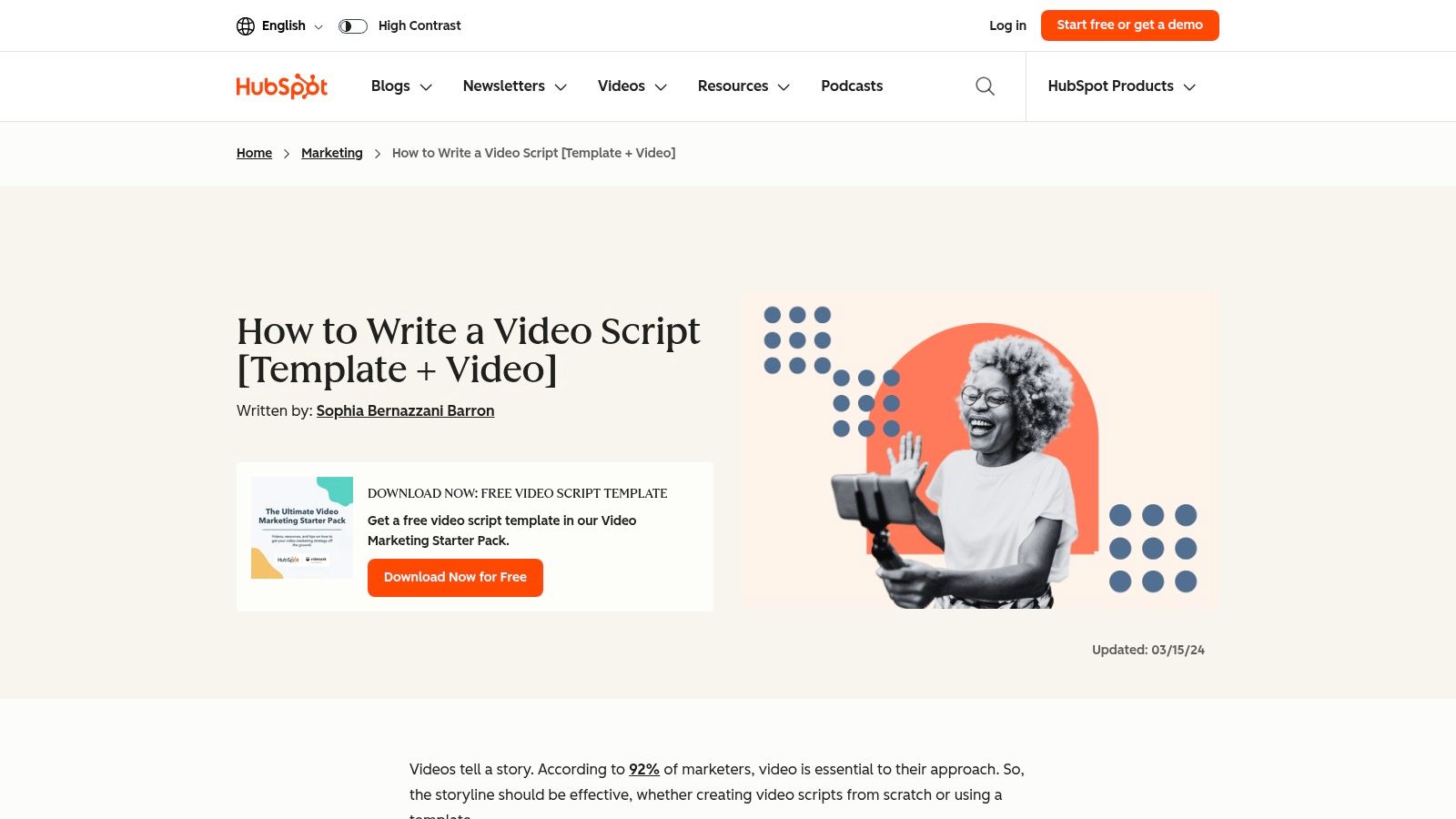 HubSpot – All‑in‑One Video Script Template