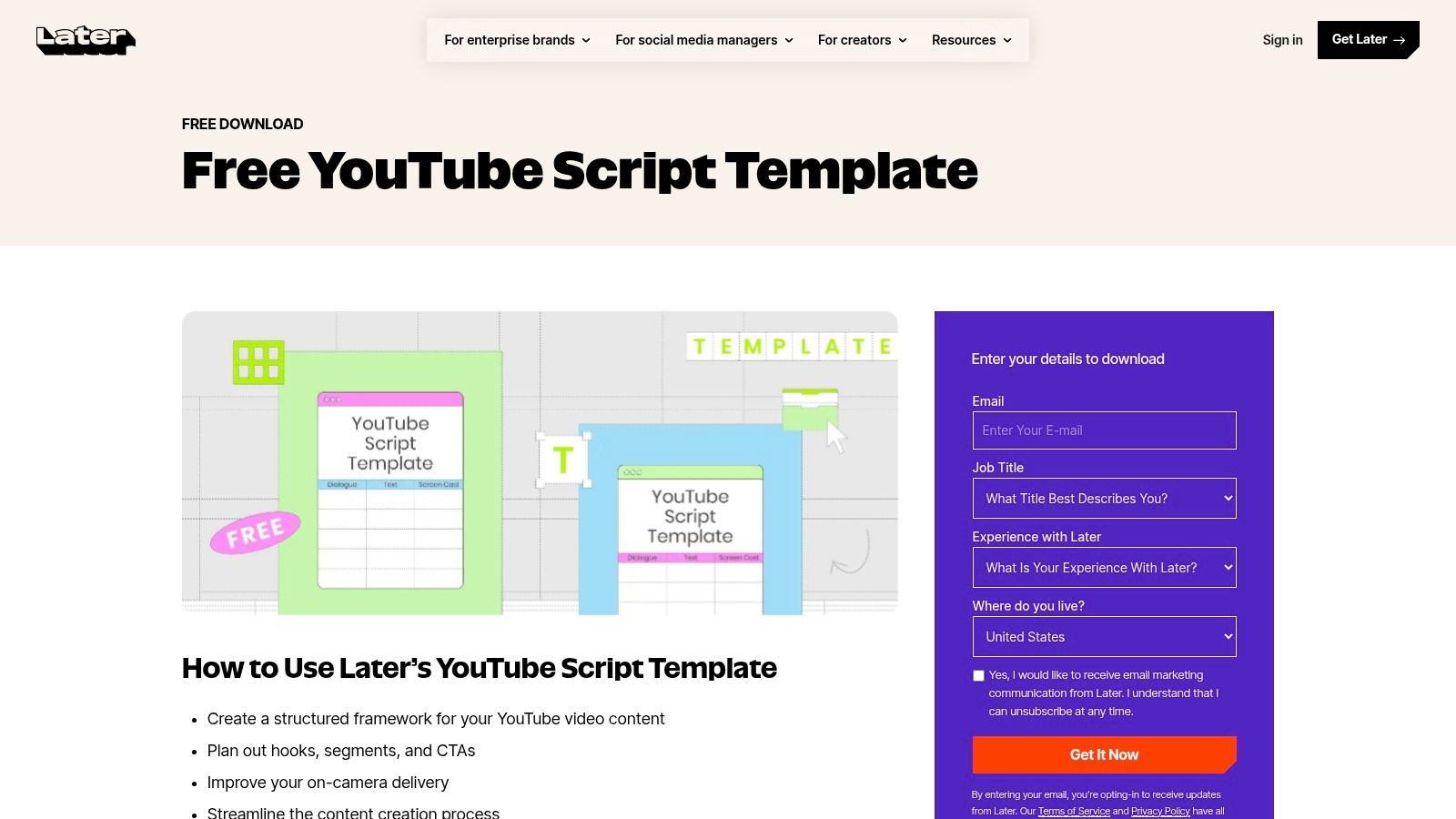 Later – Downloadable YouTube Script Template