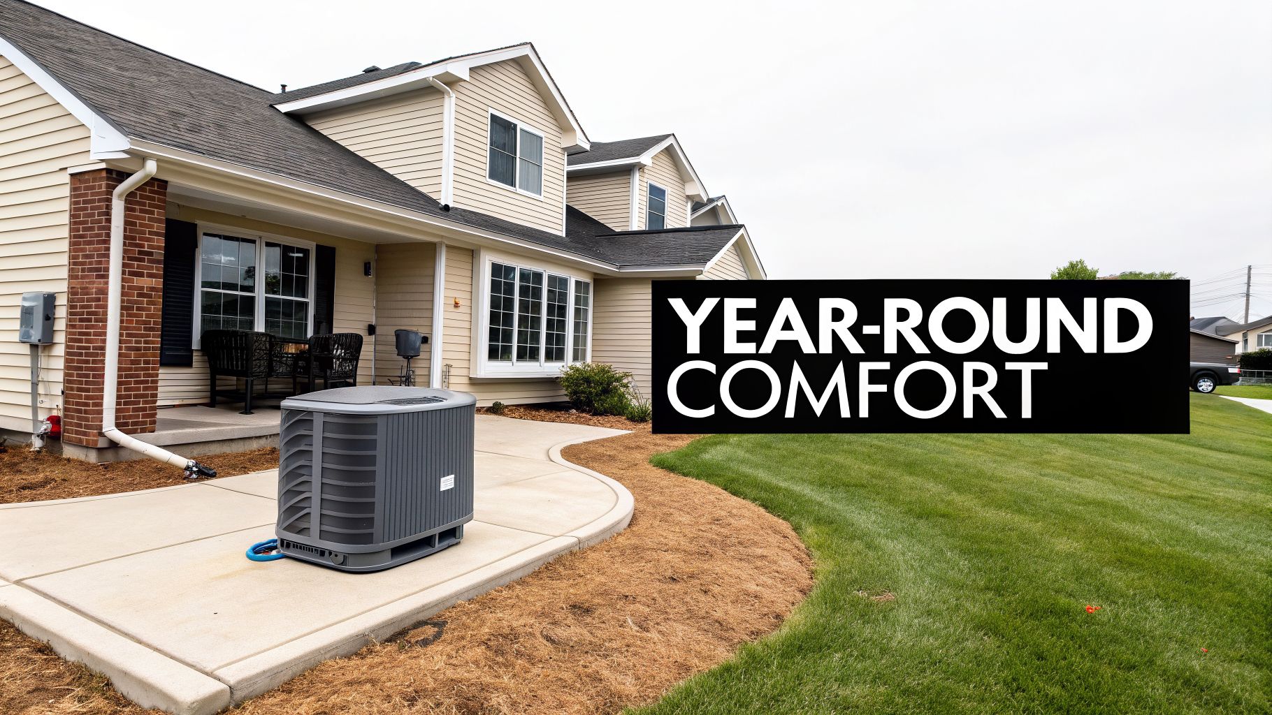heat pump installation near me heat pump Heat Pump Installation Near Me in West Michigan Before you even start searching for heat pump installation near me, it's worth asking a more basic question: is a heat pump a good choice for my home? For homeowners in West Michigan, the answer is a definite yes, thanks to incredible advances in cold-climate heat pump technology. Exterior view of a modern home with a new heat pump unit for year-round comfort.