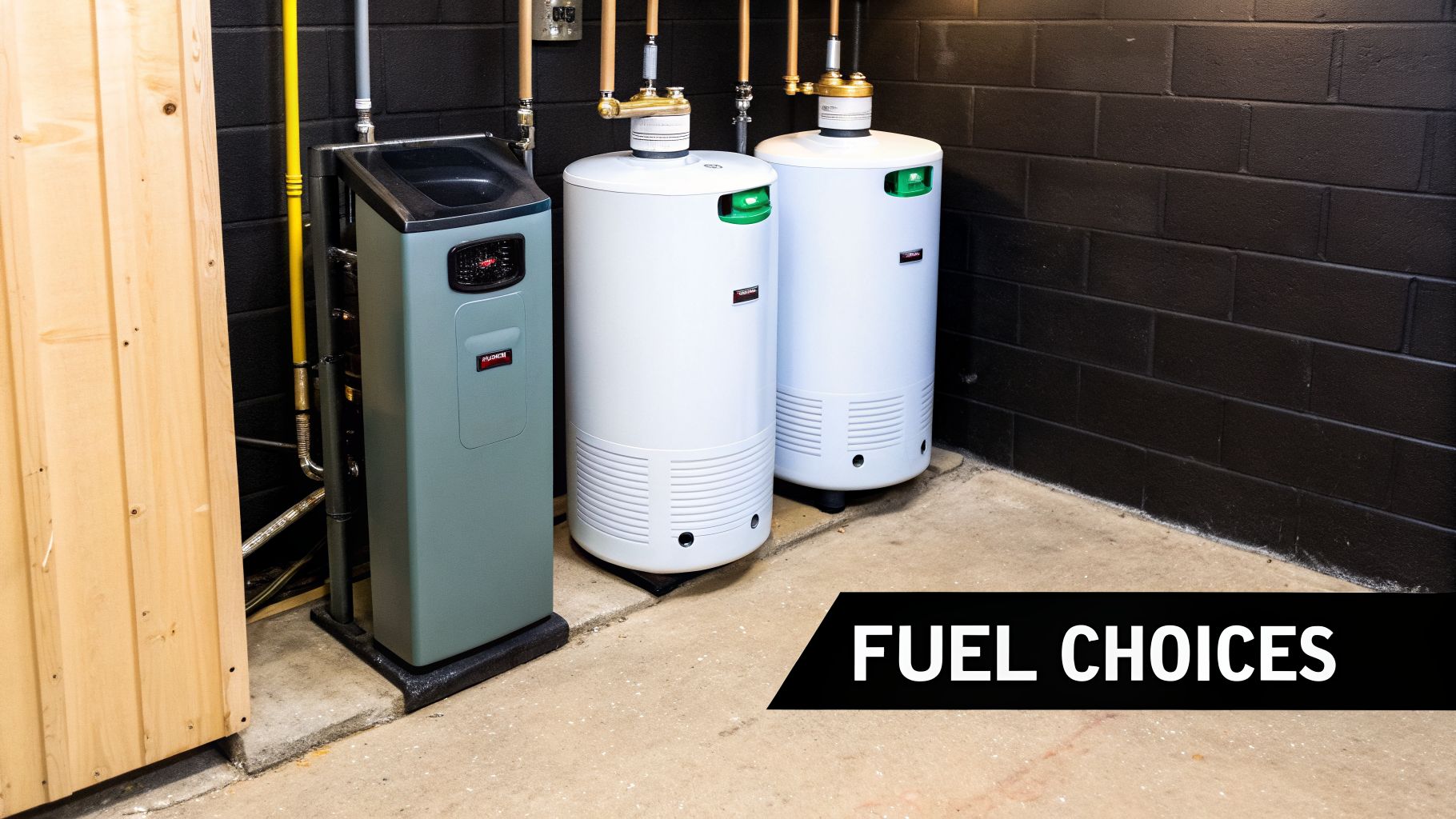 how to choose a furnace water heaters How to Choose a Furnace for Your West Michigan Home When you're figuring out how to choose a furnace, it's tempting to get caught up in high-efficiency ratings and all the latest bells and whistles. But here’s the thing: none of that matters if the furnace is the wrong size for your home. Two modern white water heaters and a grey utility unit in a basement utility room.