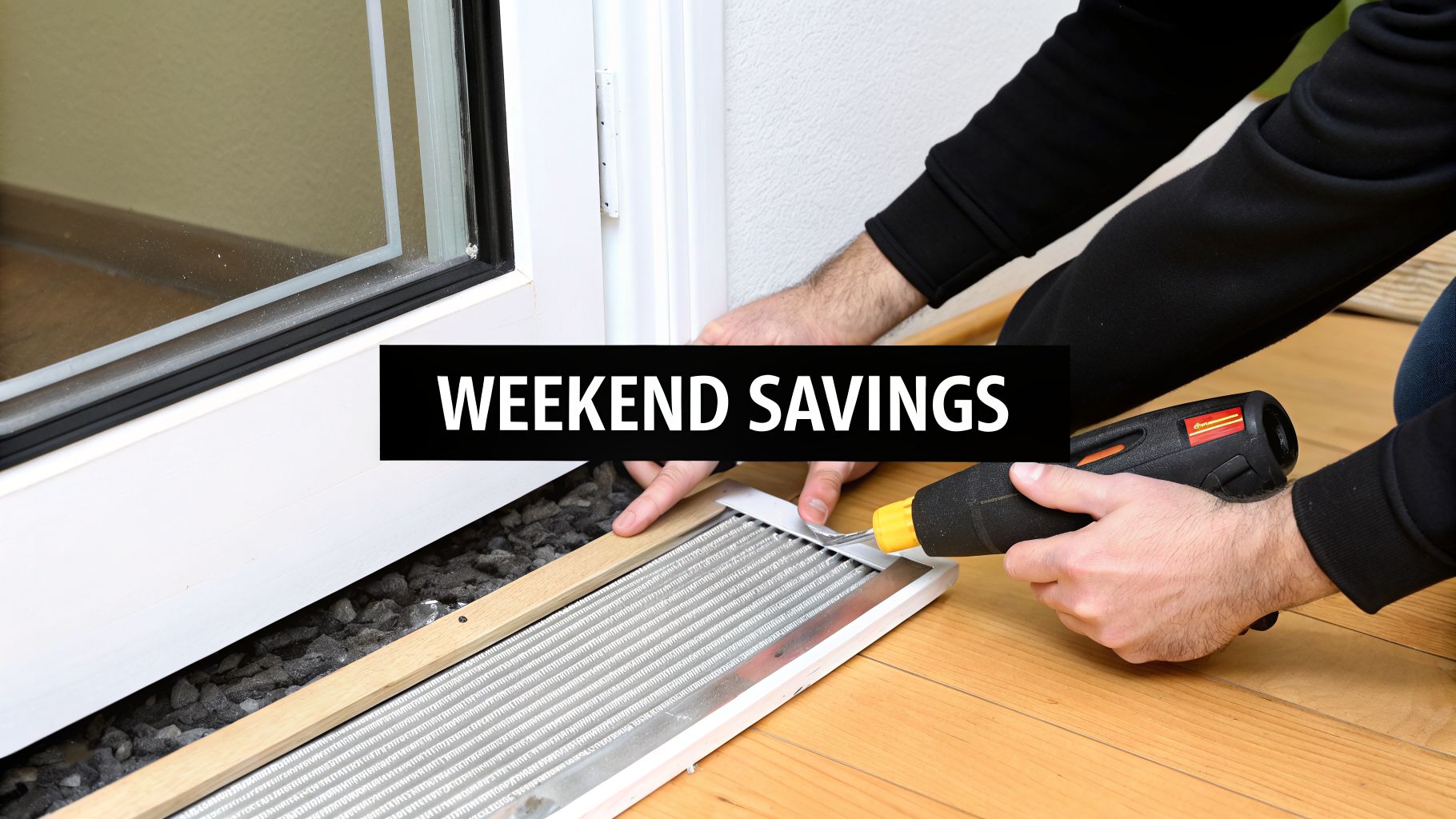 A man installs a a floor vent with a heat gun, optimizing heating and reducing costs.