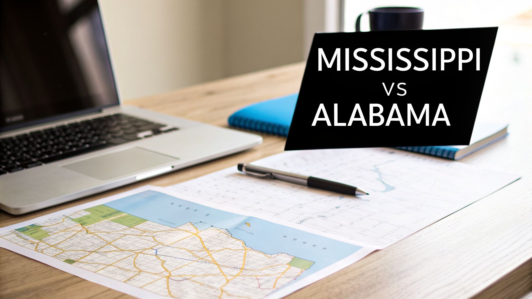 mississippi alabama comparison Mississippi Alabama Insurance A Strategic Comparison For Agencies In the end, whether you're expanding into a neighboring state or just trying to optimize your current operations, success hinges on recognizing these differences. The following sections will break down these comparisons in much greater detail, giving you the insights needed to make smart decisions that protect your agency and serve your clients effectively in the dynamic Mississippi-Alabama insurance corridor. A desk with a laptop, map, documents, and a sign reading 'Mississippi vs Alabama'.