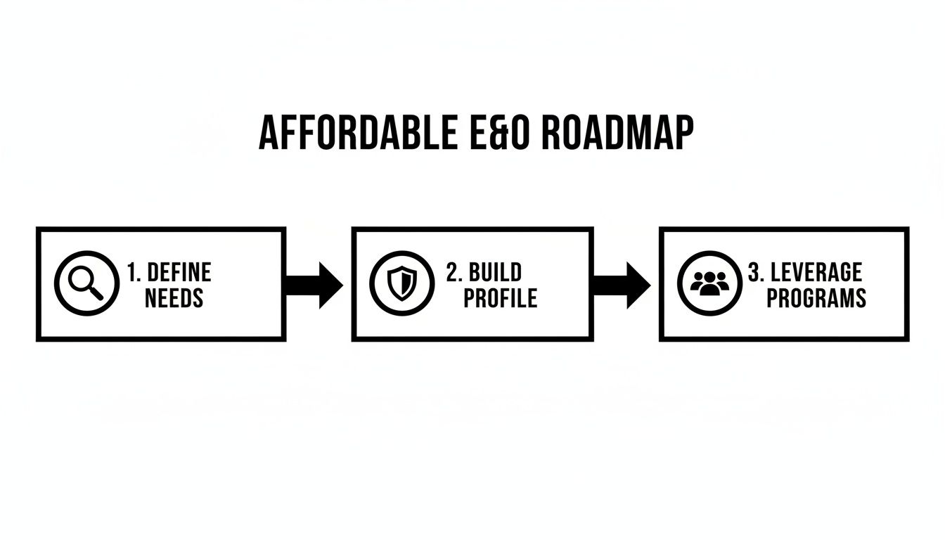 cheap e o insurance for insurance agents roadmap Cheap e&o insurance for insurance agents: Top 2026 options & savings Finding affordable Errors and Omissions (E&O) insurance isn't about chasing the absolute lowest price—it's about building a smart, strategic plan. For independent agents in Georgia, Alabama, and Mississippi, landing cheap E&O insurance for insurance agents really means creating a risk profile that carriers want to reward. It all starts with a clear roadmap to lower premiums without giving up the protection your agency needs to thrive. A three-step roadmap outlining an affordable E&O process: define needs, build profile, and leverage programs.