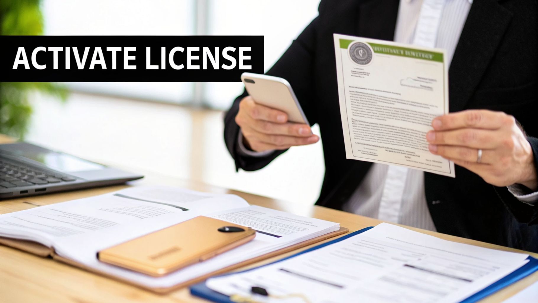 state insurance license activation Your Guide to Getting a State Insurance License A state insurance license is the single most important document for any professional selling, soliciting, or negotiating insurance. It’s the official, state-sanctioned green light that says you've met the bar for ethics, education, and competence. Think of it as a critical layer of protection for the public. A person holding a smartphone and a document to activate a license, with a laptop and papers on a desk.