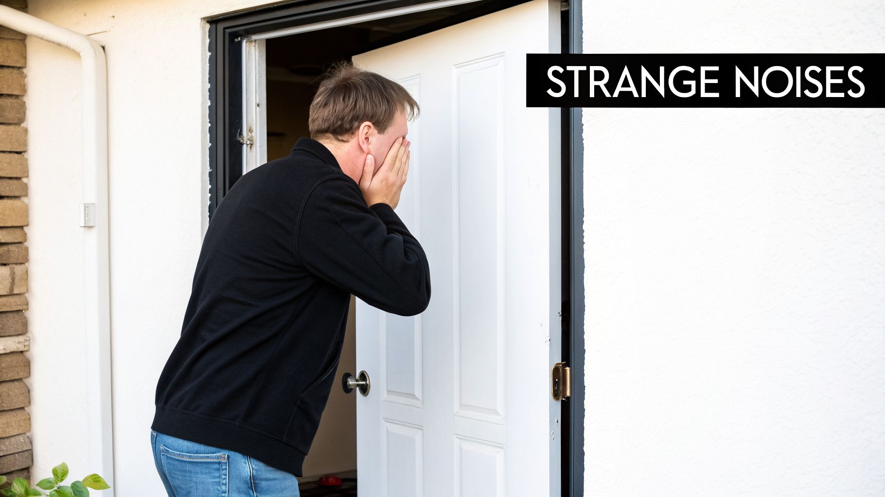 signs your furnace needs repair strange noises 8 Clear Signs Your Furnace Needs Repair in West Michigan This Winter Ignoring these early indicators can lead to a complete breakdown in the middle of a January cold snap, expensive emergency repairs, and even serious safety hazards. This guide is designed to help you understand the most common signs your furnace needs repair. We will break down eight specific symptoms, from strange noises and uneven heating to a discolored pilot light and unexpected spikes in your energy bills. A man covers his face with his hands, listening intently at an open doorway, as text says "STRANGE NOISES".