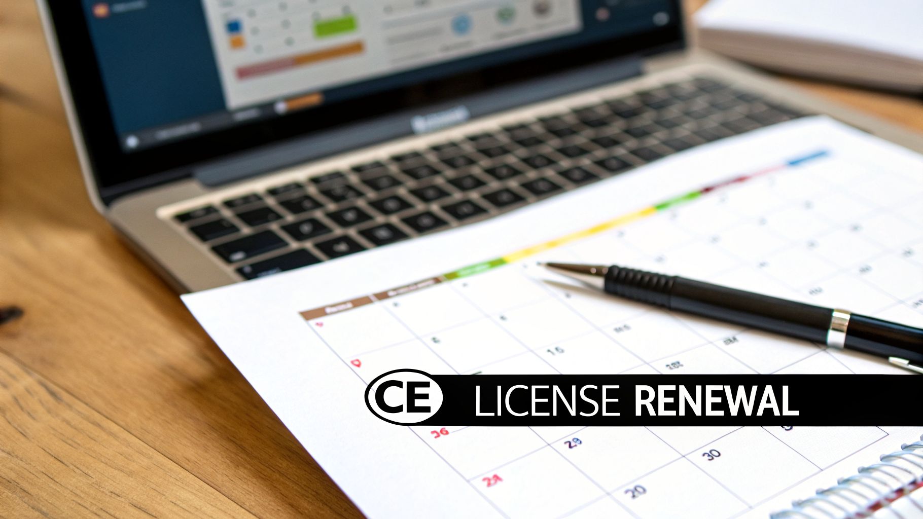 state insurance license license renewal Your Guide to Getting a State Insurance License A state insurance license is the single most important document for any professional selling, soliciting, or negotiating insurance. It’s the official, state-sanctioned green light that says you've met the bar for ethics, education, and competence. Think of it as a critical layer of protection for the public. A calendar, pen, and laptop on a wooden desk with a 'CE LICENSE RENEWAL' overlay.