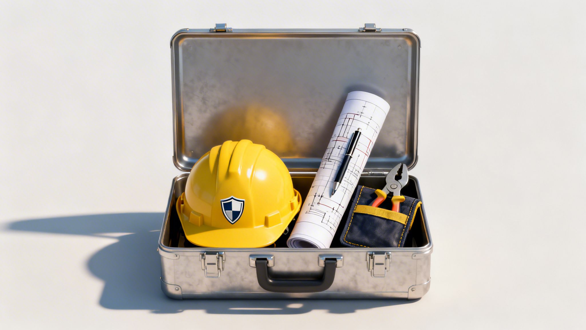 electrician's liability insurance construction gear Electrician's Liability Insurance: Guide to Coverage & Costs As an electrician, you understand that one crossed wire can have catastrophic consequences. Electrician's liability insurance serves the same critical function for your business—it is the essential protection that prevents a single on-the-job mistake from short-circuiting your entire livelihood. Consider it your business's financial shock absorber, prepared to manage the fallout from property damage or injuries caused by your work. An open silver briefcase containing a yellow hard hat, blueprints, pen, and work tools.