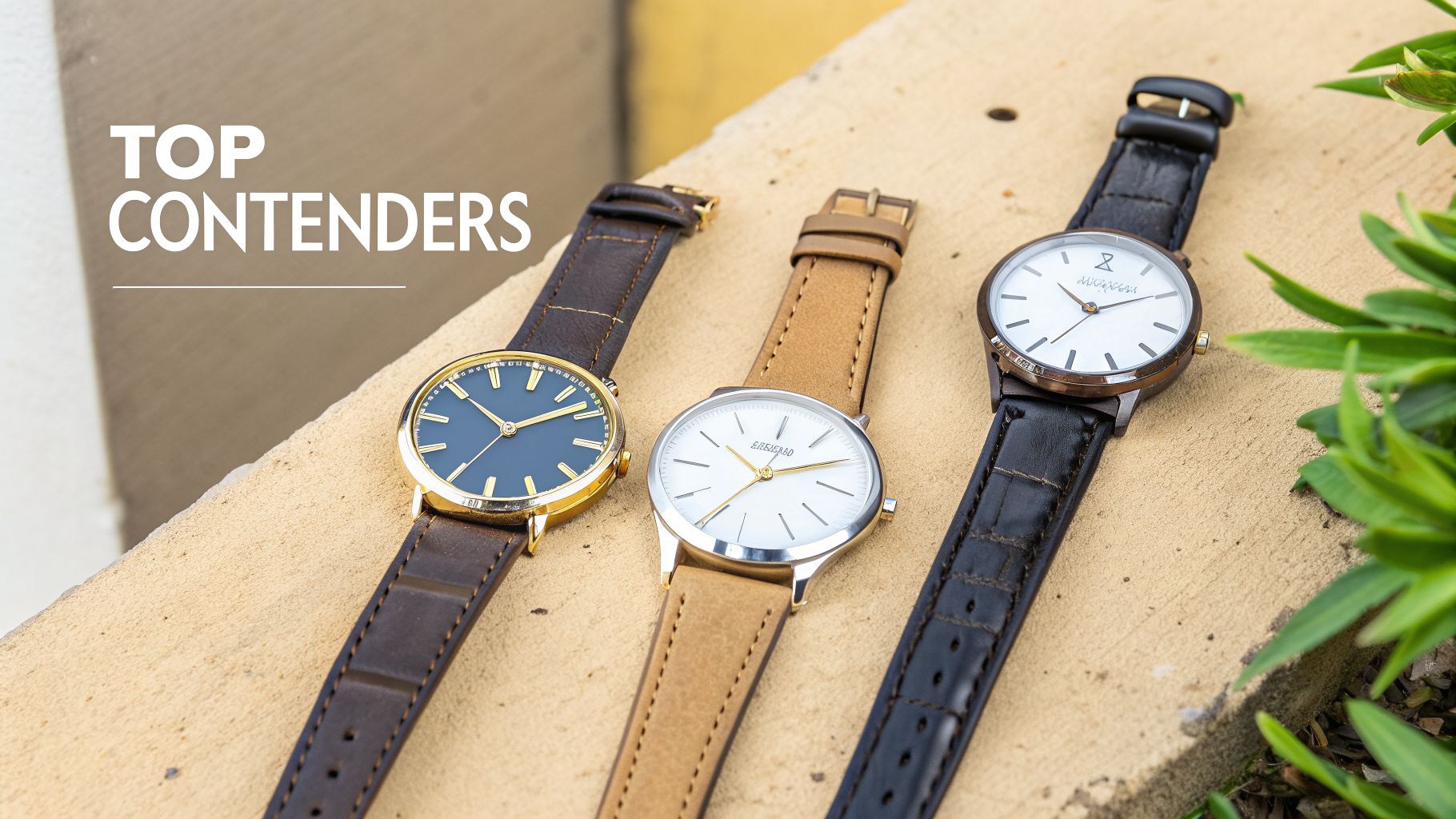Three elegant watches with leather straps and classic designs displayed as top contenders.