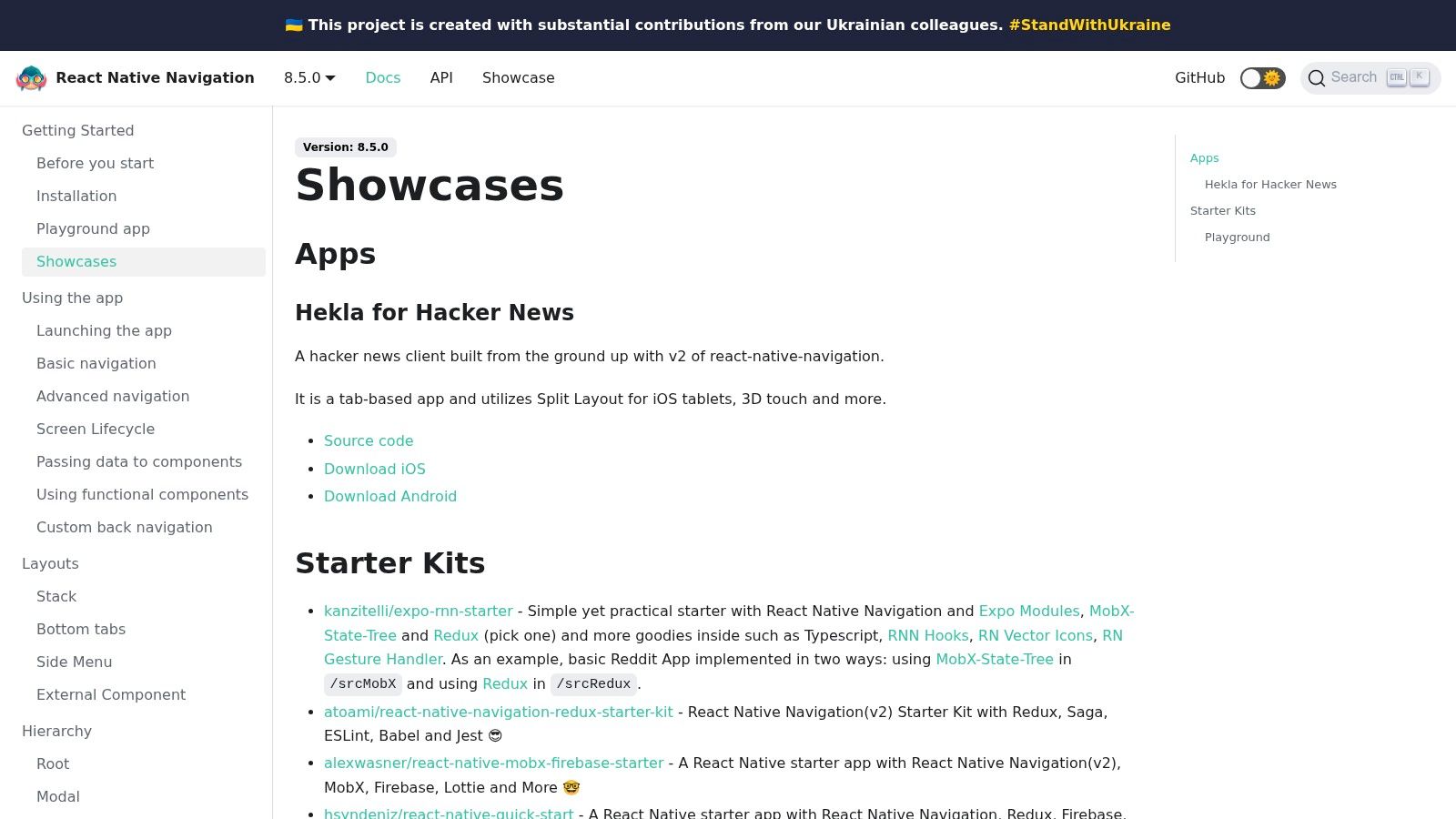 React Native Navigation Showcase and Playground