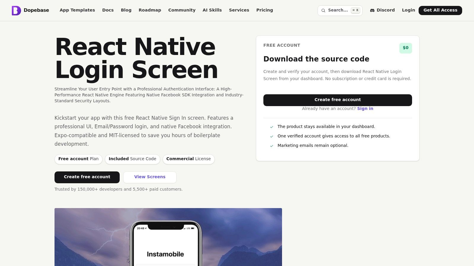 Dopebase React Native Login Screen