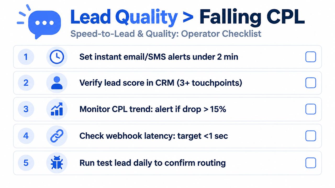 A five-point operator checklist for optimizing lead quality and managing cost per lead effectively.