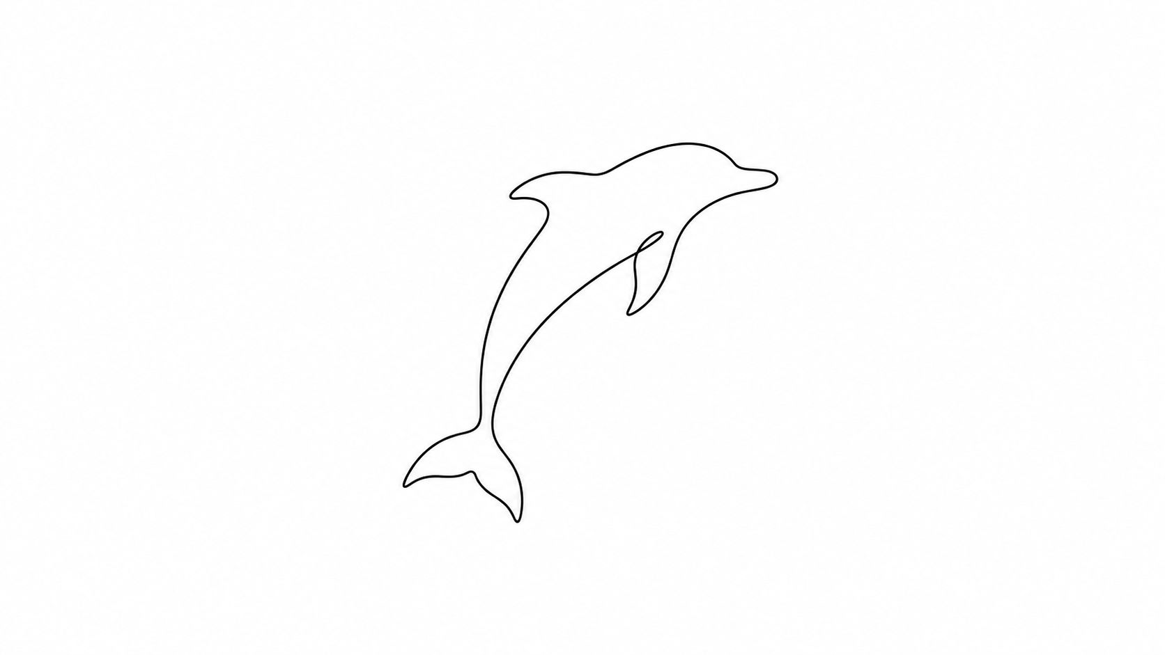 A simple black line drawing of a jumping dolphin on a clean white background