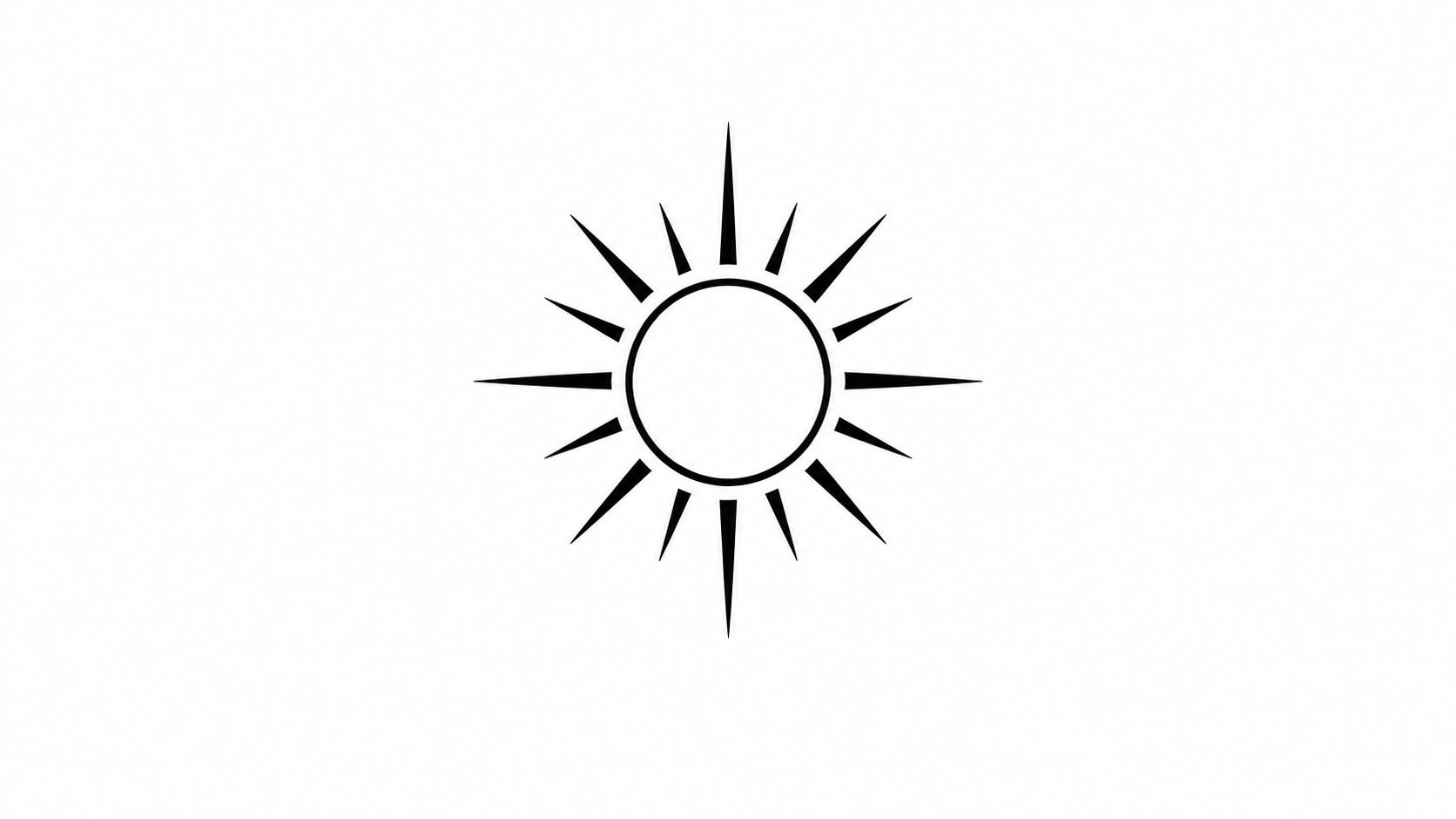 A simple black and white line art illustration of a sun icon with rays radiating outwards.