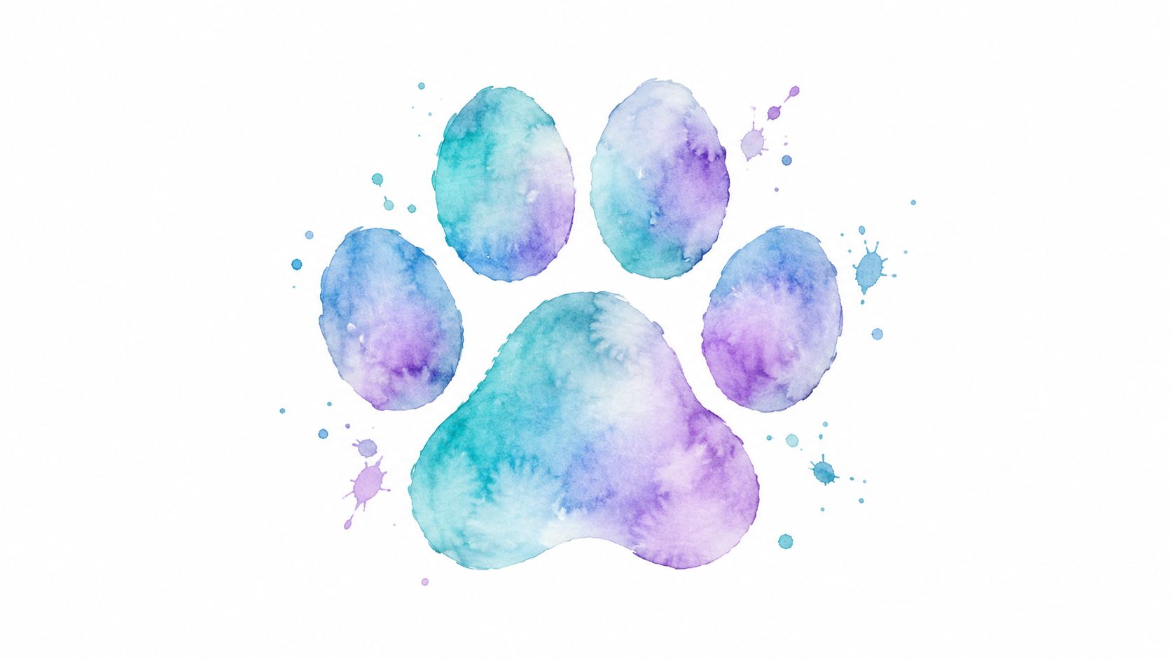 A watercolor painting of an animal paw print in beautiful shades of blue and purple ink.