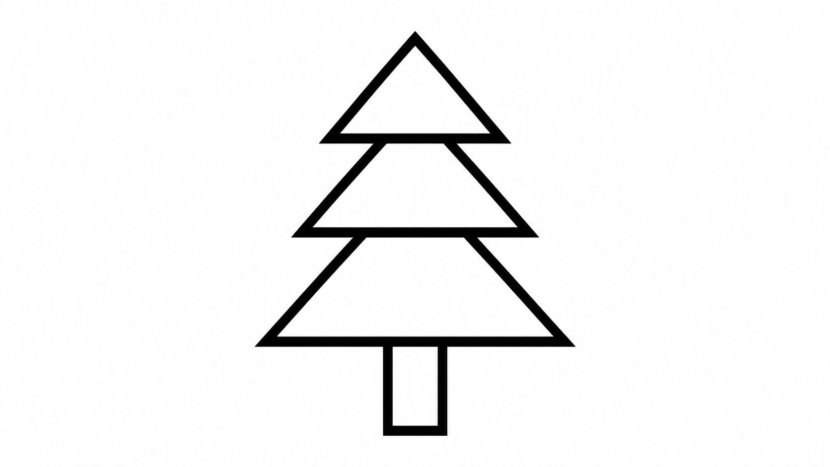 A simple black and white line drawing of a stylized coniferous tree with three triangular sections.