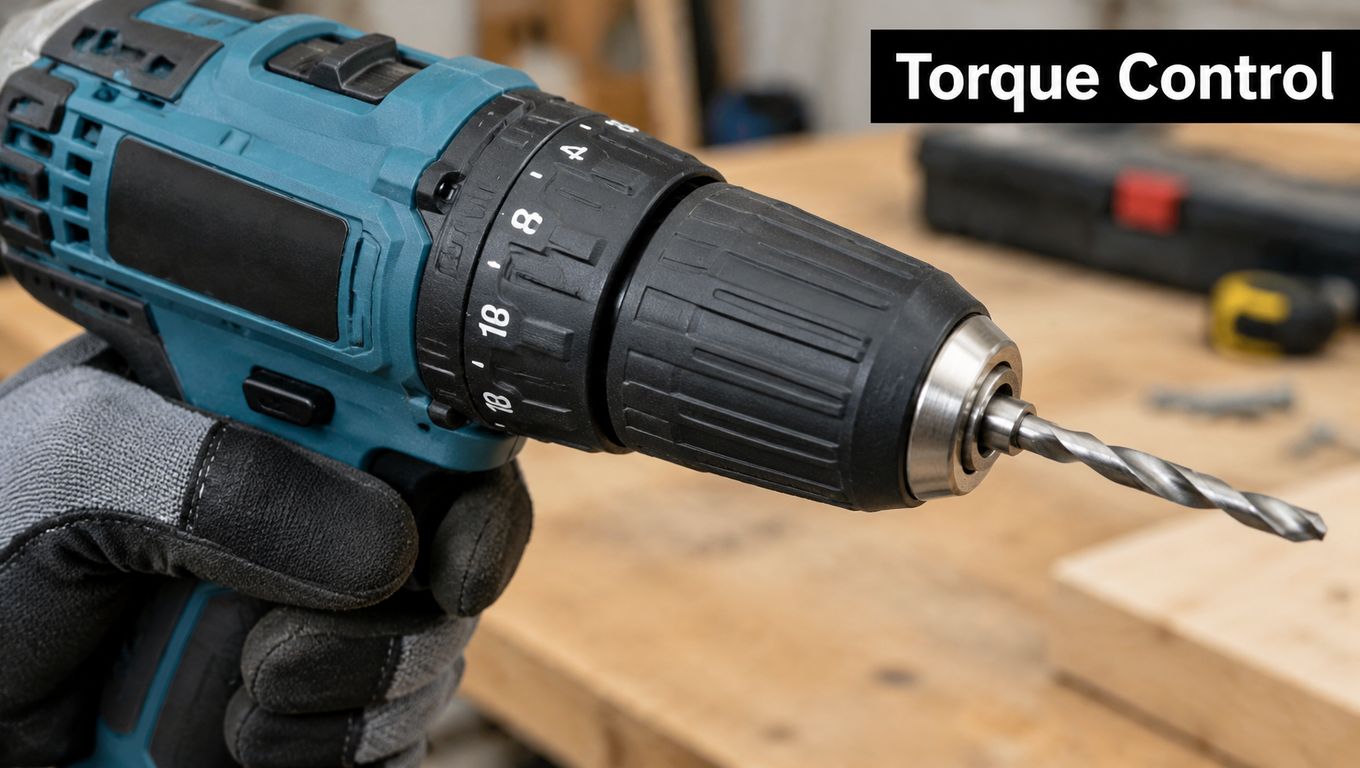 A close-up view of a person wearing a work glove using a cordless power drill.