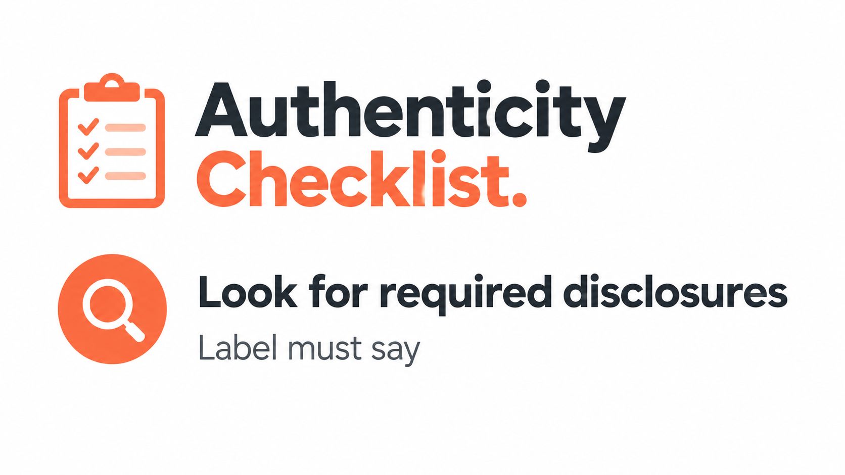 An infographic titled Authenticity Checklist featuring a clipboard icon and a magnifying glass icon.