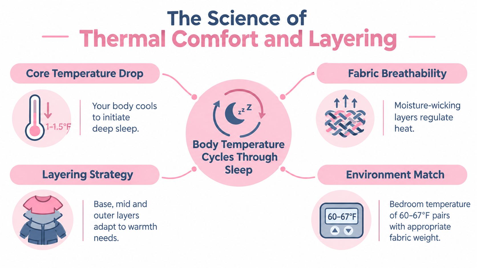 An infographic showing the science of thermal comfort and layering for improved sleep quality and temperature regulation.