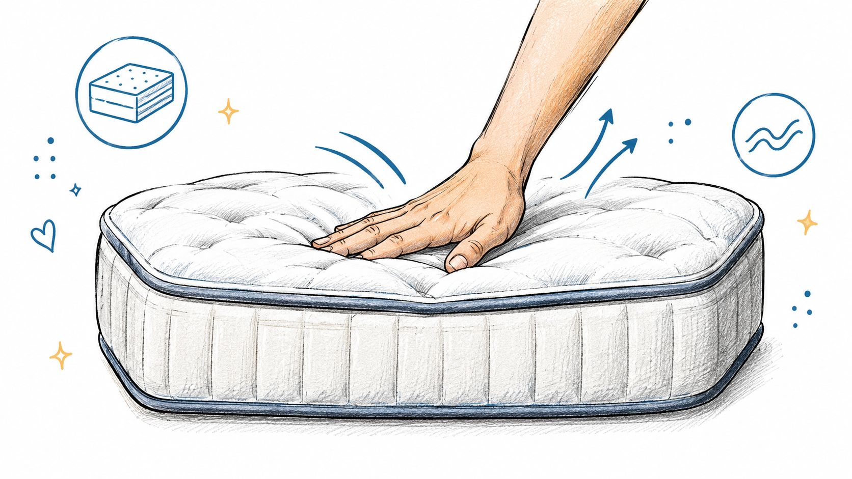 Illustration of a hand pressing into a mattress