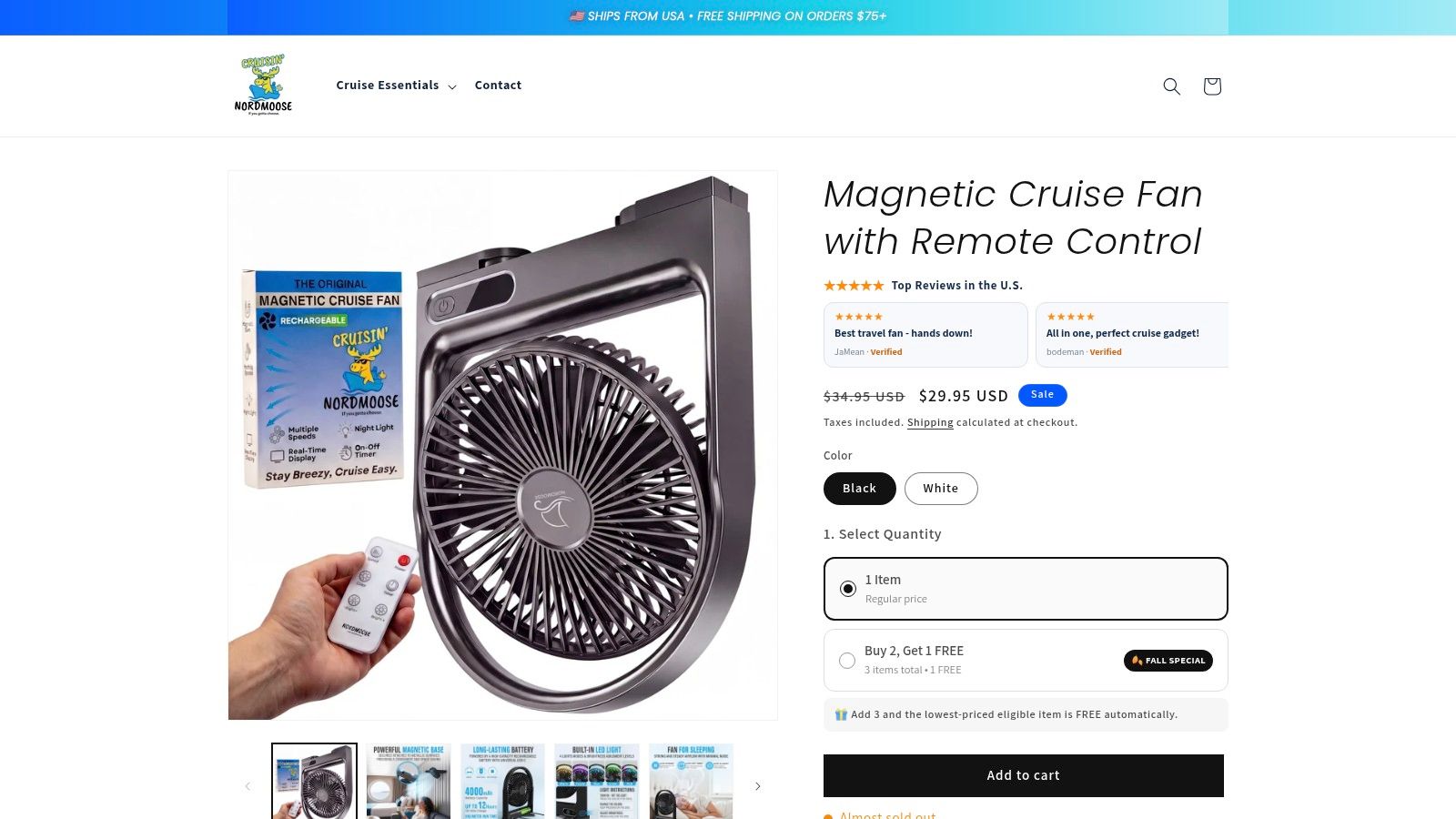 Magnetic Cruise Fan with Remote Control - Black