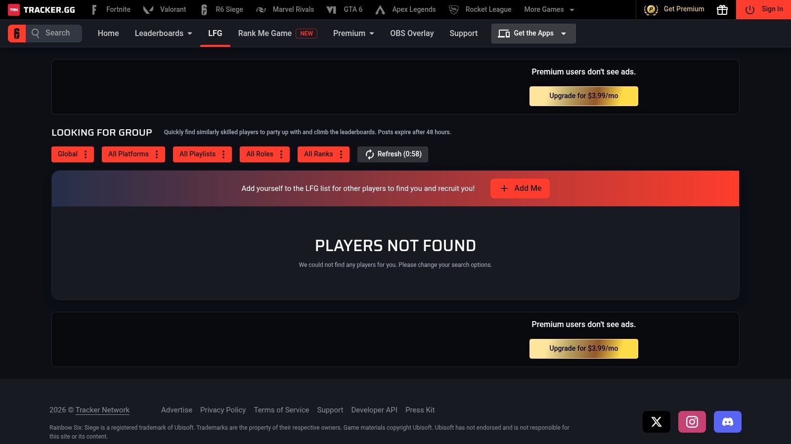 Rainbow Six Siege Tracker LFG