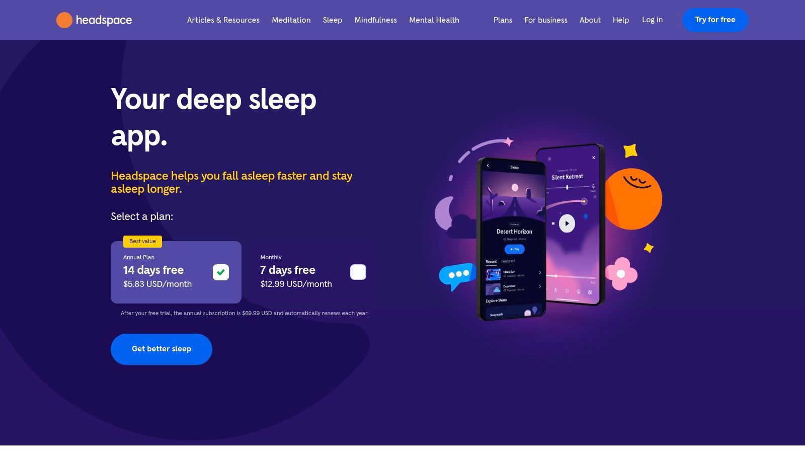 Søvnindhold i Headspace