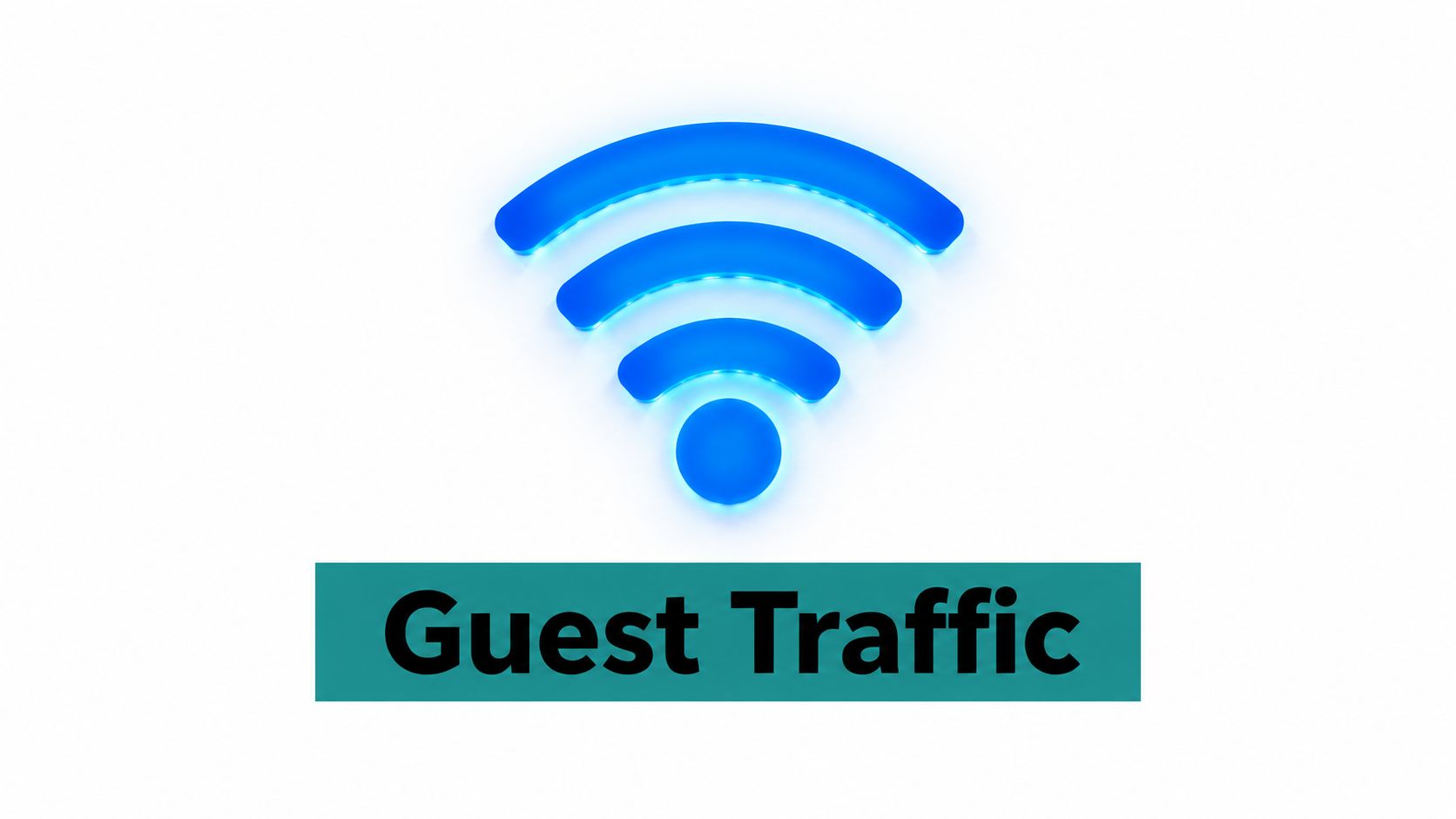 A glowing blue WiFi signal icon centered above a dark teal rectangular box labeled Guest Traffic.