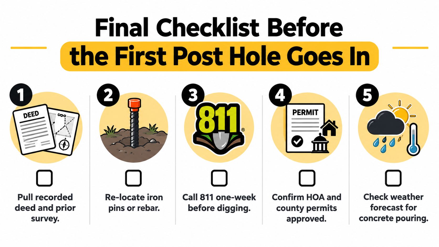 A five-step checklist for property owners before starting fence installation or digging post holes.
