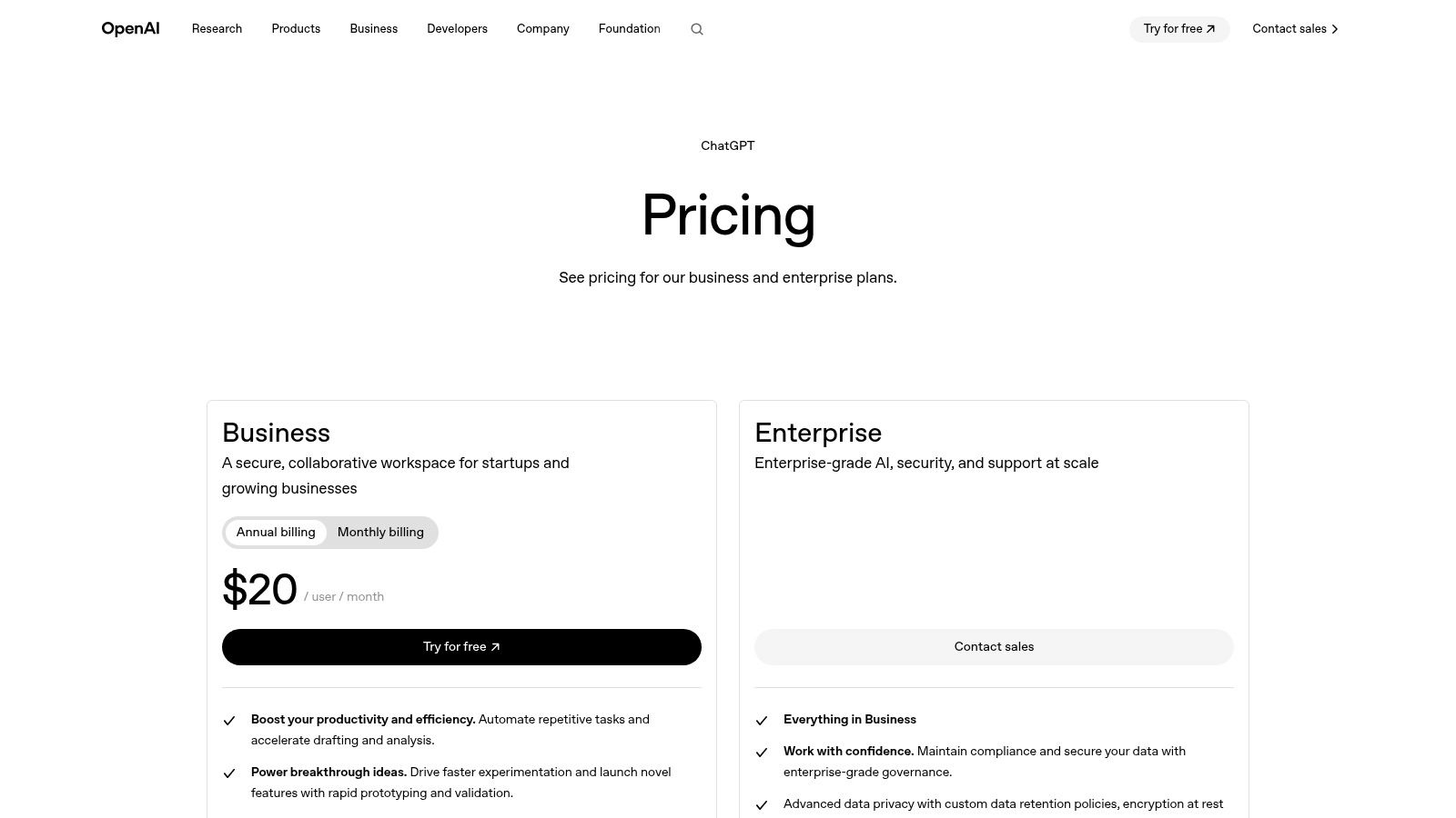 OpenAI ChatGPT (Business and Enterprise)