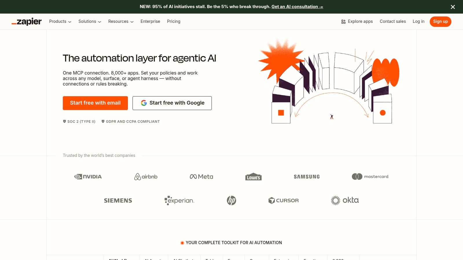 Zapier (with AI actions, chatbots, and MCP integrations)