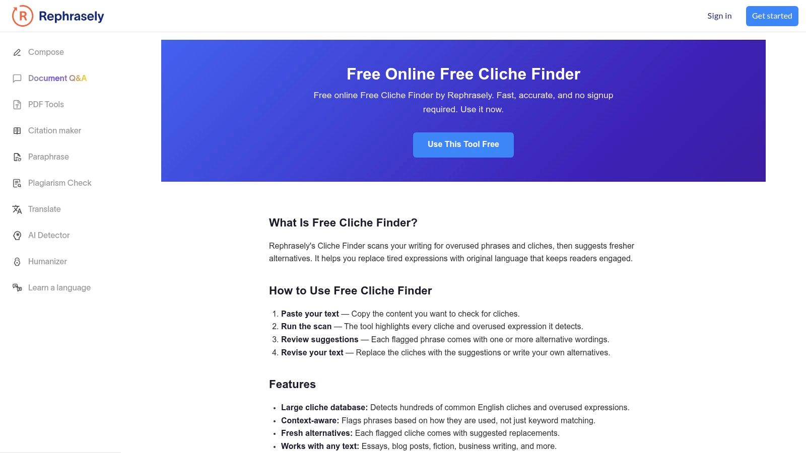 Rephrasely – Free Cliché Finder