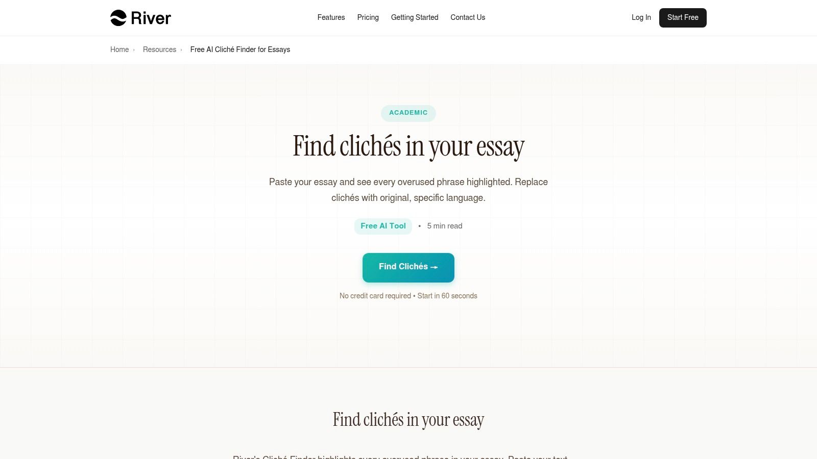 River Editor – Free AI Cliché Finder for Essays