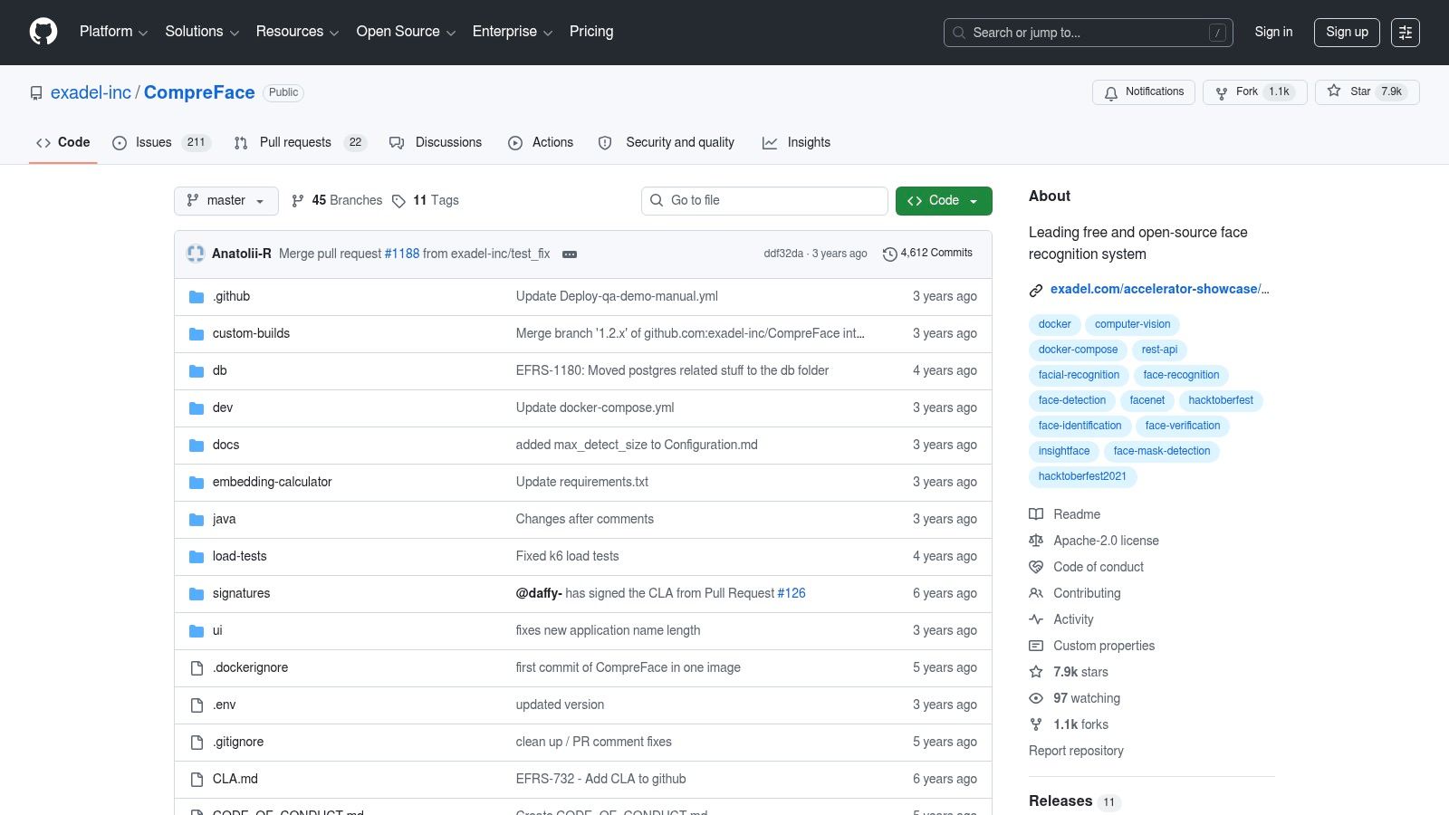 Exadel – CompreFace (open-source, self-hosted)