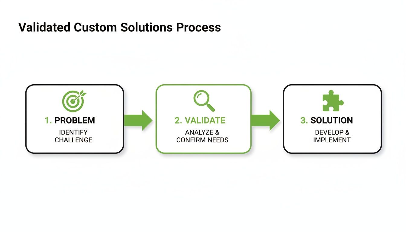 Problem Validation Steps De-risk B2B Bets: Validated Custom Solutions for Product-Market Fit