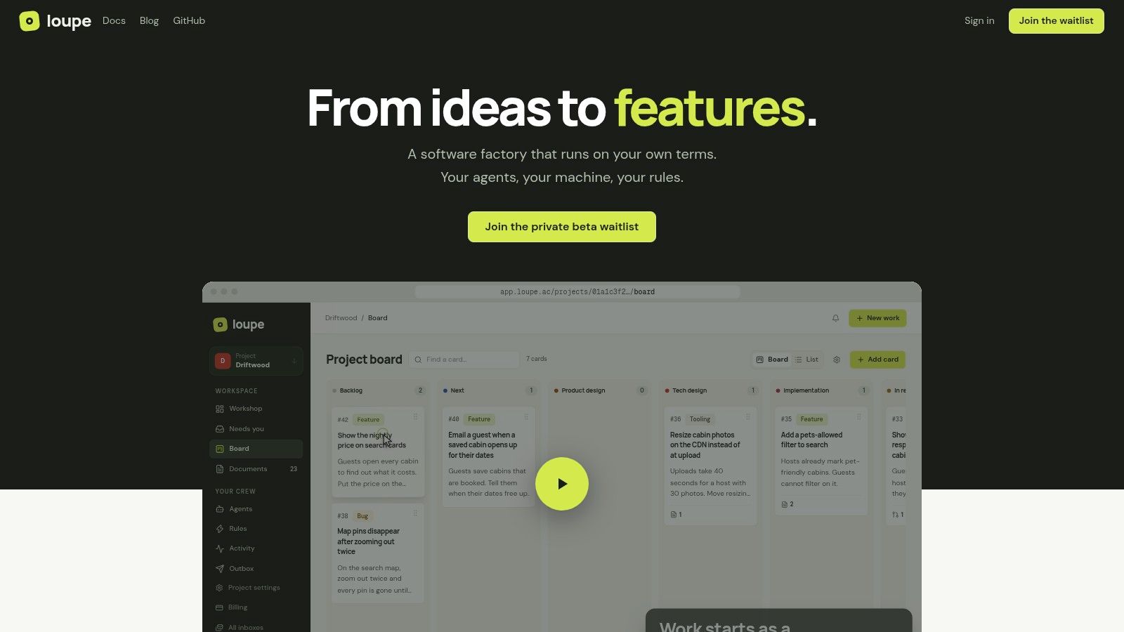 Loupe kanban board