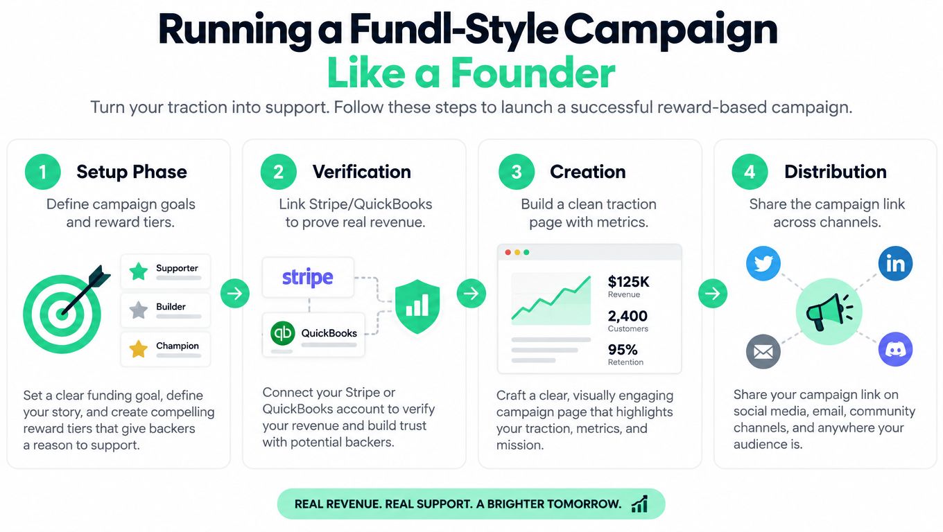 An infographic showing a four-step guide for running a reward-based fundraising campaign for SaaS businesses.