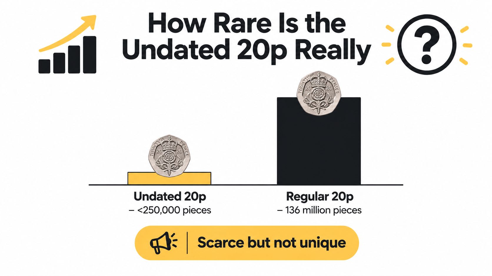 A comparison bar chart showing the rarity of undated 20p coins versus regular dated 20p coins.