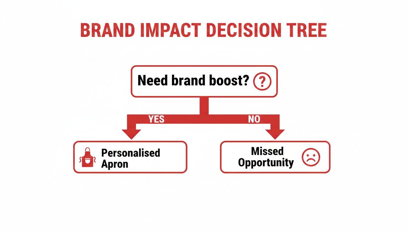 A brand impact decision tree showing personalised aprons as a way to boost your brand.