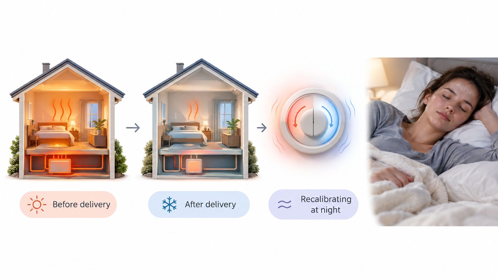 A diagram illustrating temperature regulation in a home to manage postpartum night sweats and chills for comfort.