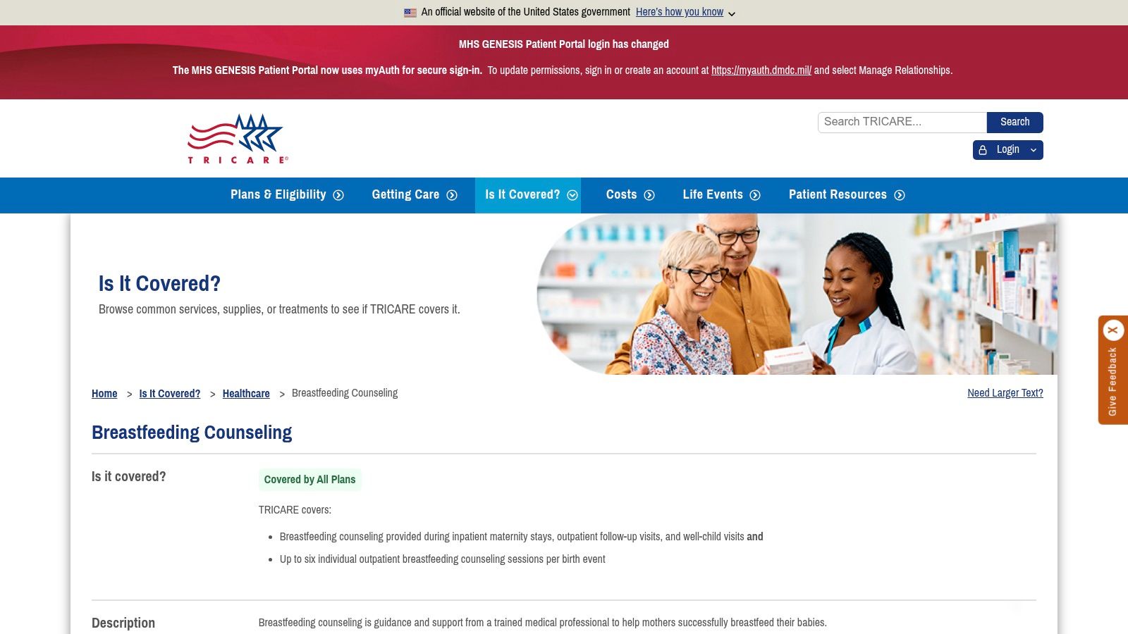 TRICARE breastfeeding counseling and Military OneSource