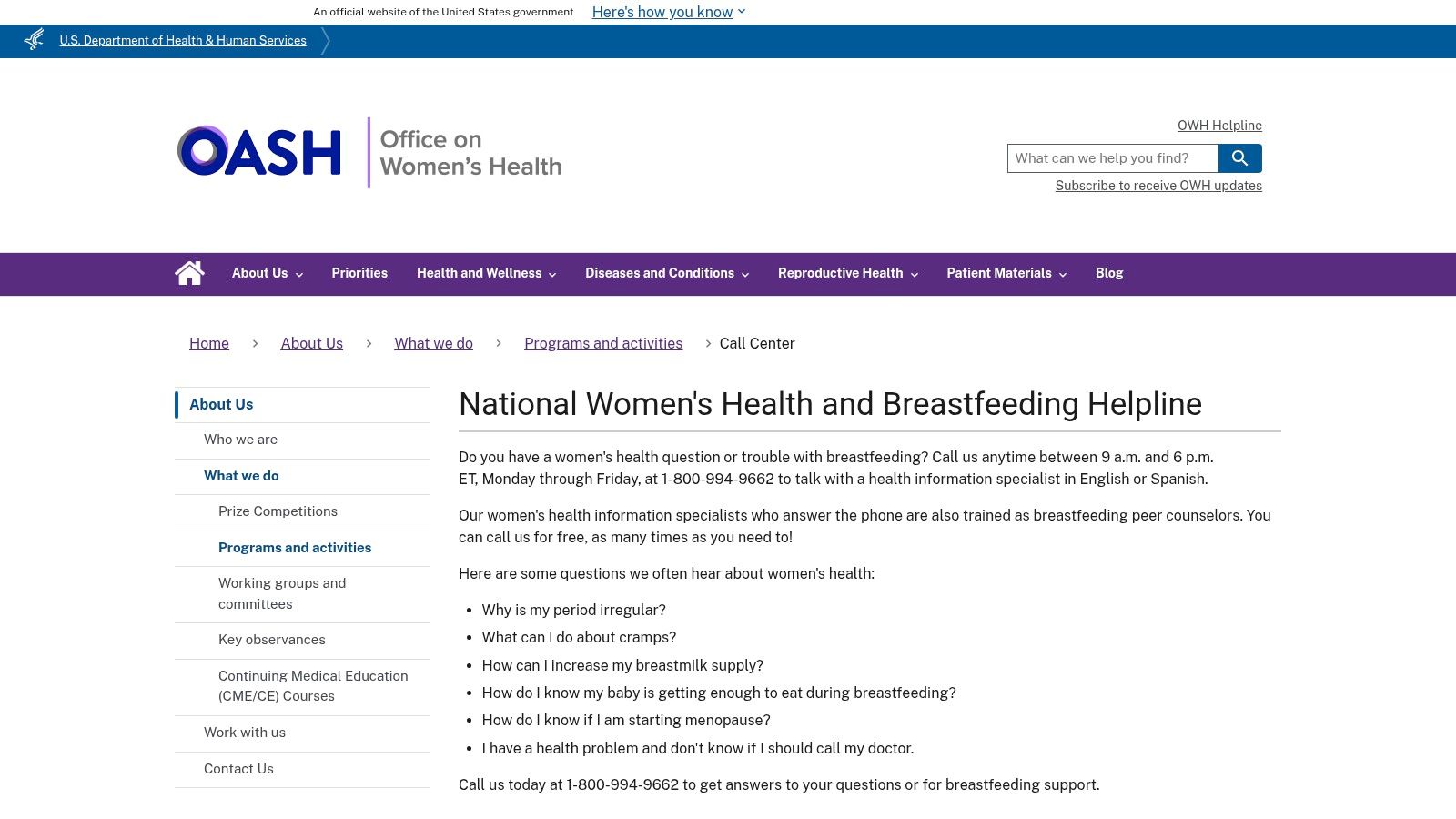 National Breastfeeding Helpline (U.S. Office on Women's Health)
