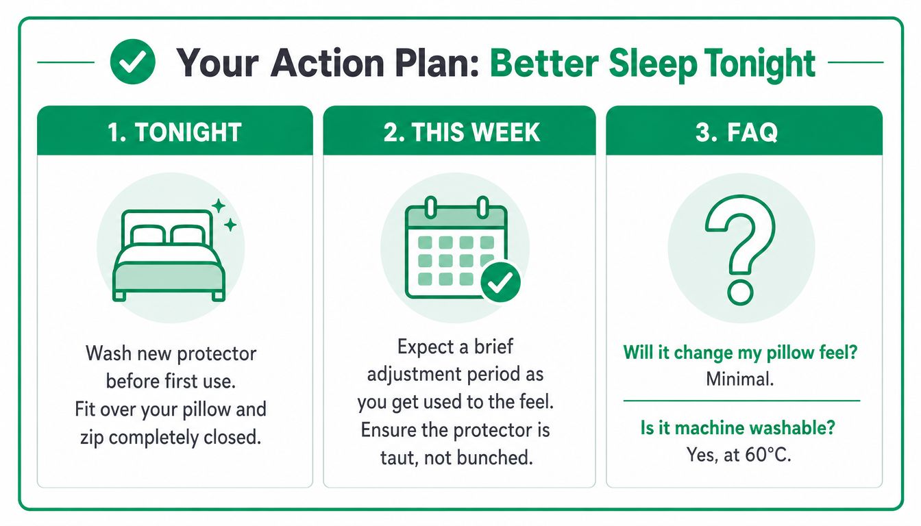 An instructional graphic titled Your Action Plan for Better Sleep Tonight featuring three easy care steps.