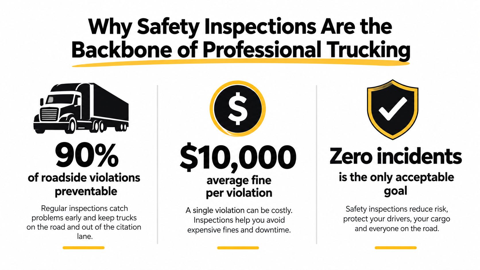 An infographic titled Why Safety Inspections Are the Backbone of Professional Trucking featuring statistics and safety benefits.
