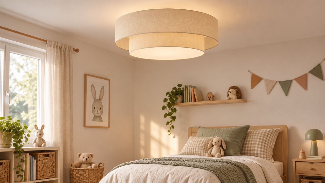 Plafonnier Double Abat-Jours Beige Lin Naturel