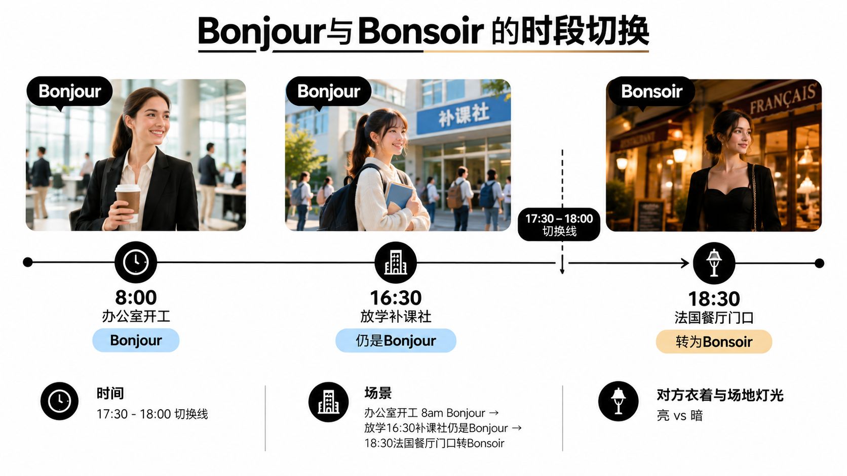 法语招呼语Bonjour与Bonsoir的时间切换规律指南图示