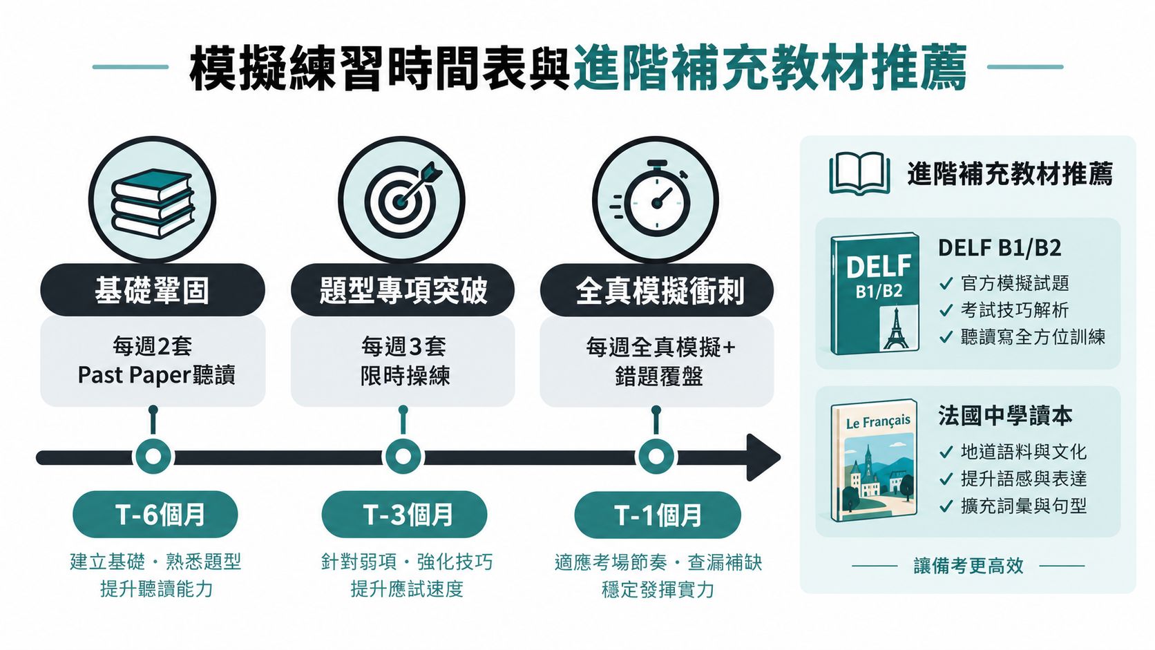 DSE法文考試準備時間表與進階學習資源教材推薦流程圖