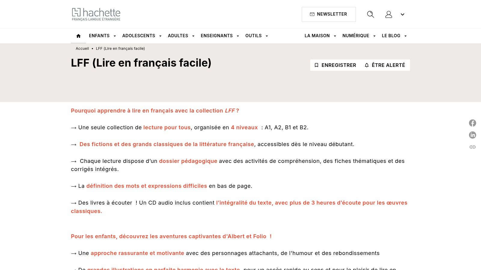 Hachette FLE《Lire en français facile》（LFF）