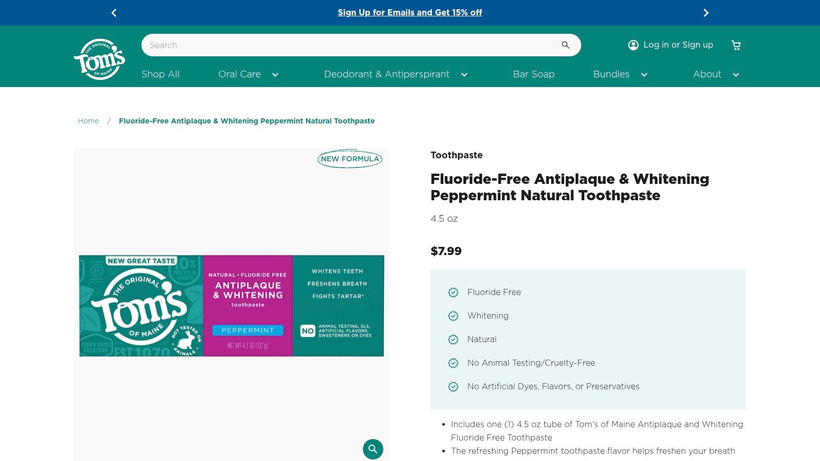 Tom's of Maine Fluoride-Free Antiplaque and Whitening Toothpaste
