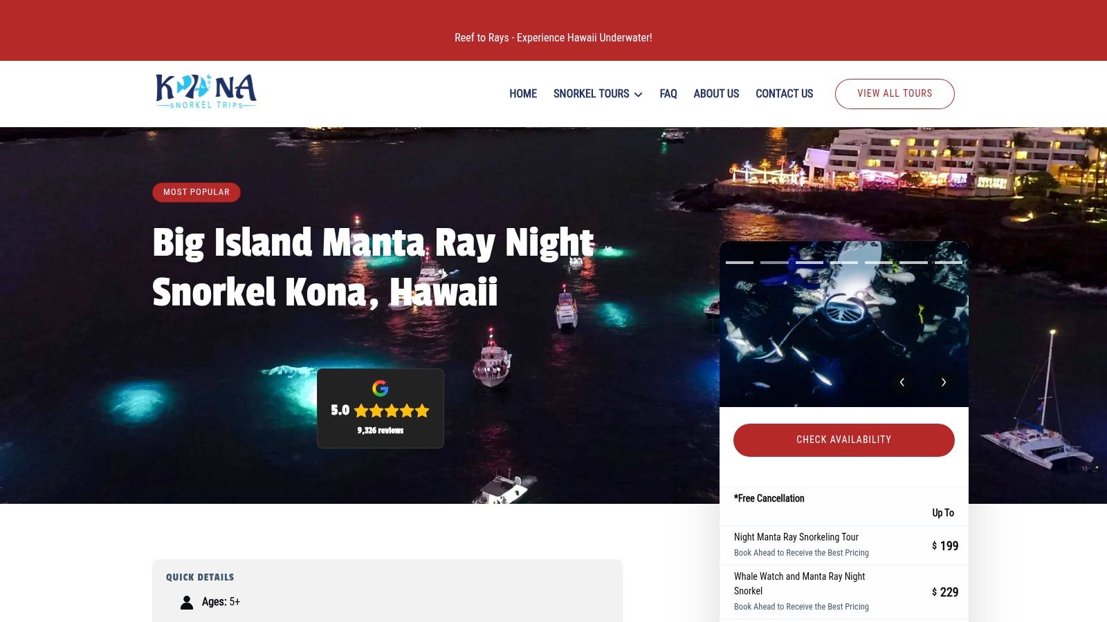 Screenshot from https://konasnorkeltrips.com/snorkel-tours/manta-ray-snorkel-kona/