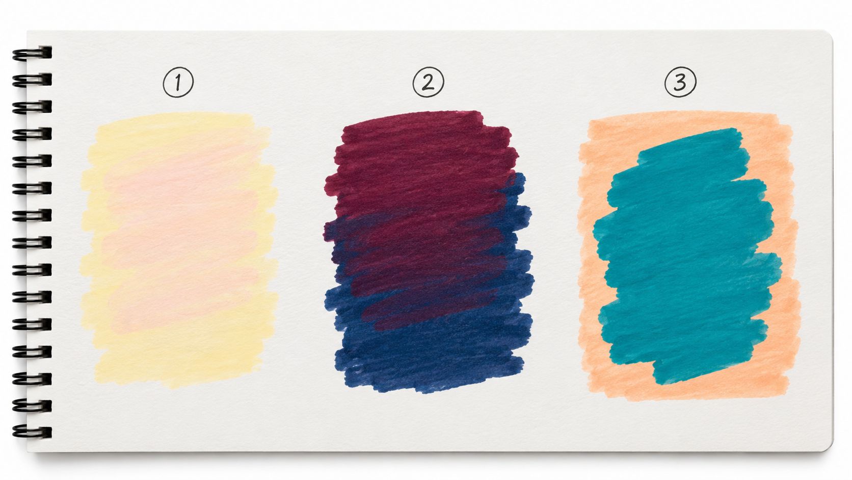 Three rectangular paper swatches showing different color combinations used to demonstrate color contrast techniques.
